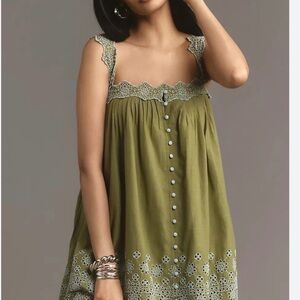 By Anthropologie Square-Neck
Embroidered Babydoll Mini
Dress